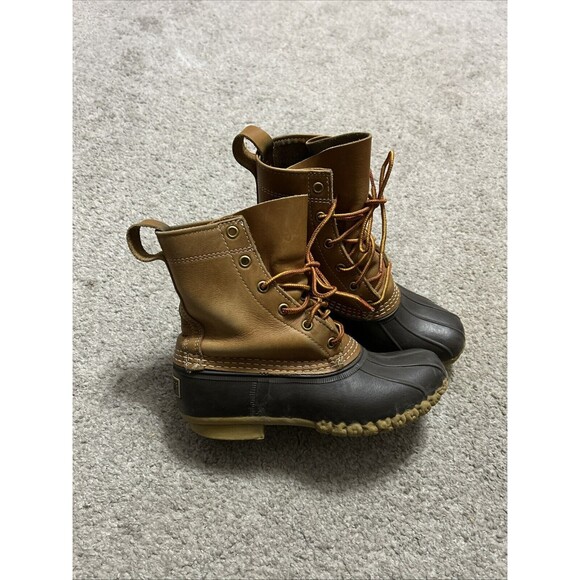 LL Bean Boots Duck Hunt Brown Gumsole Leather 6 Eyelet Womens Size 8 - Picture 1 of 7